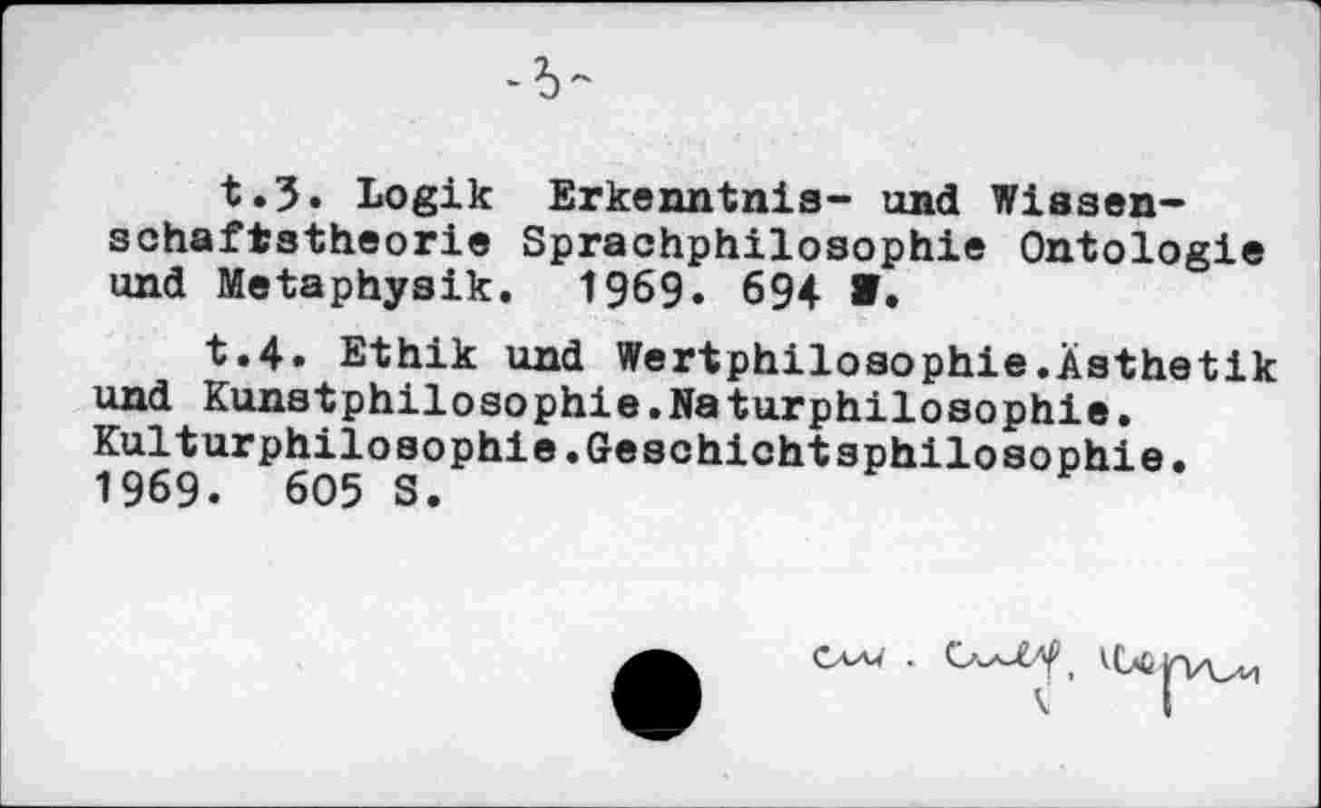 ﻿t.3. Logik Erkenntnis- und Wiasen-schafistheorie Sprachphilosophie Ontologie und Metaphysik. 1969. 694 V.
t.4. Ethik und Wertphilosophie.Ästhetik und Kunstphilosophie.Naturphilosophie. Kulturphilosophie.Geschichtsphilosophie. 1969. 605 S.